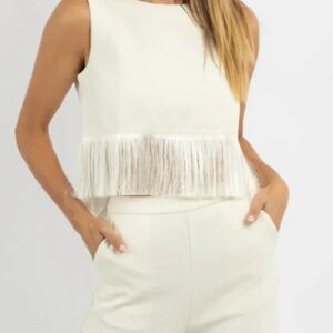 MULLA Textured Sleevless Fringe Hem Top – Ivory. Size M (NWT)